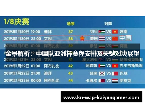 全景解析：中国队亚洲杯赛程安排及关键对决展望
